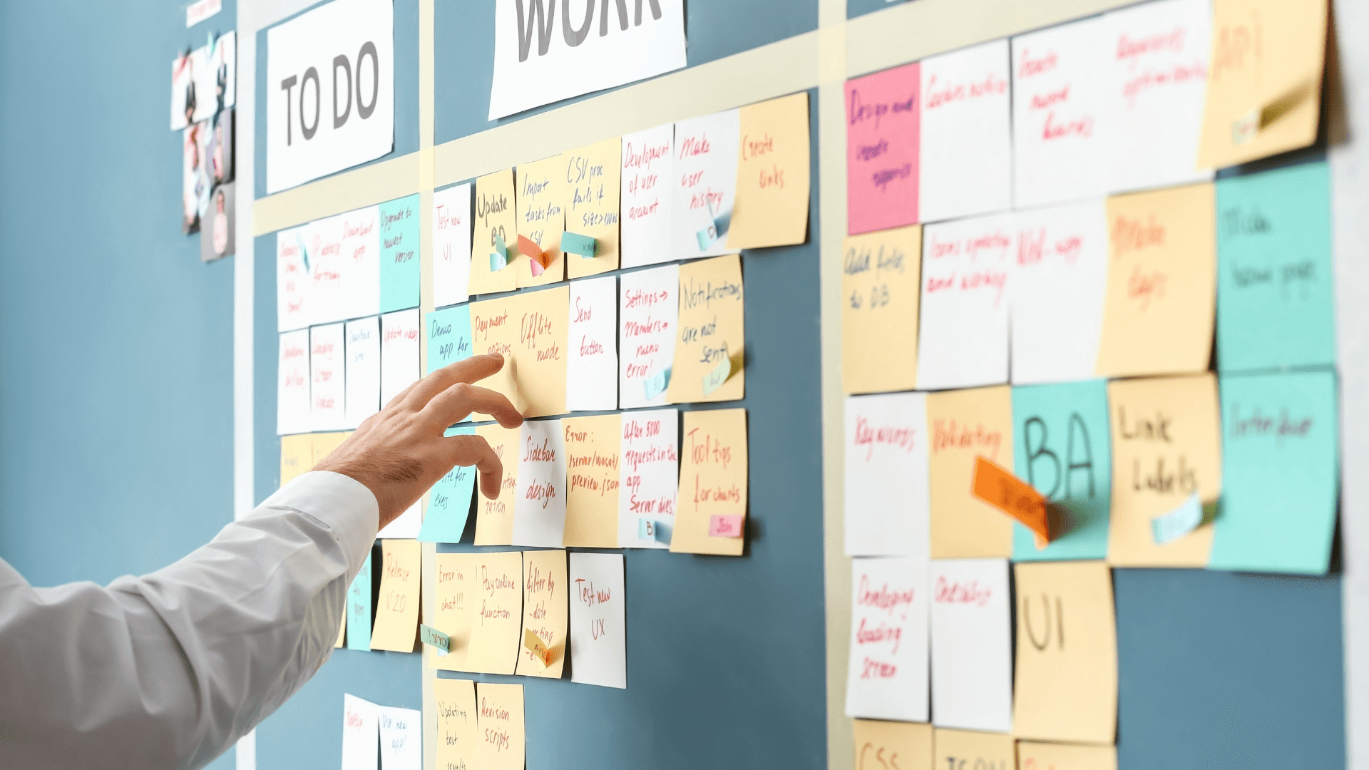 Kanban board representing software development project management